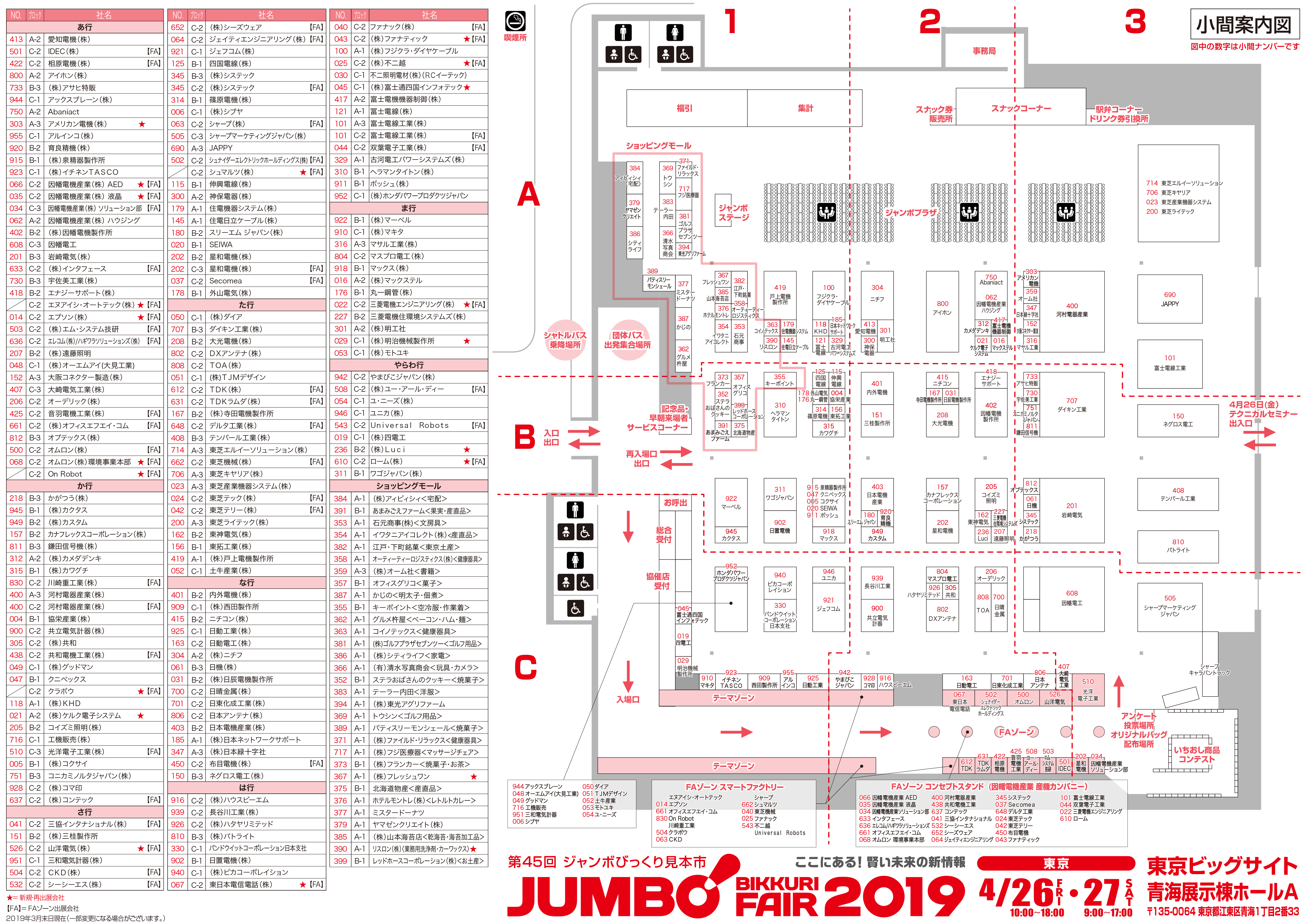 ジャンボびっくり見本市 ついに公開 東京会場 小間割図