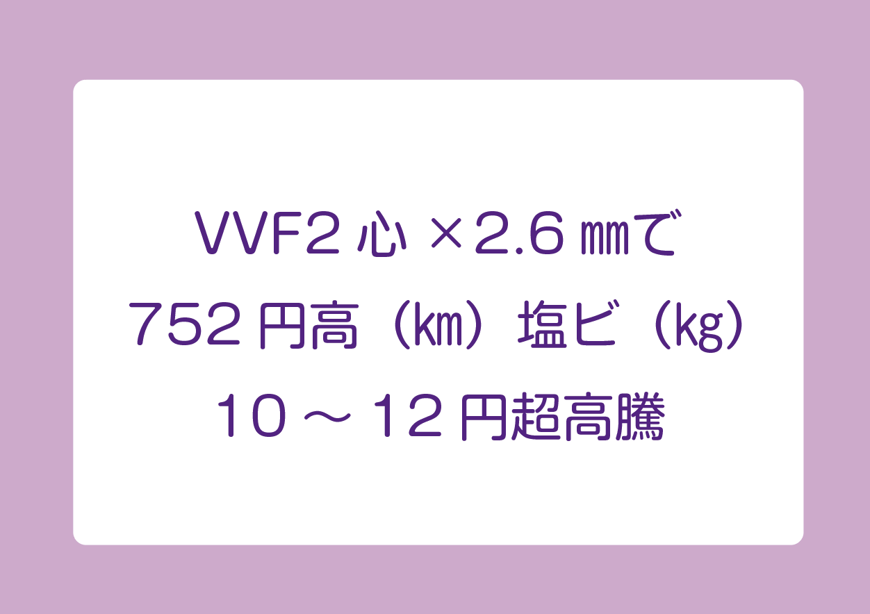 VVF2心×2.6㎜で752円高（㎞）塩ビ（㎏）10～12円超高騰 今年4月に続き2度目の画像