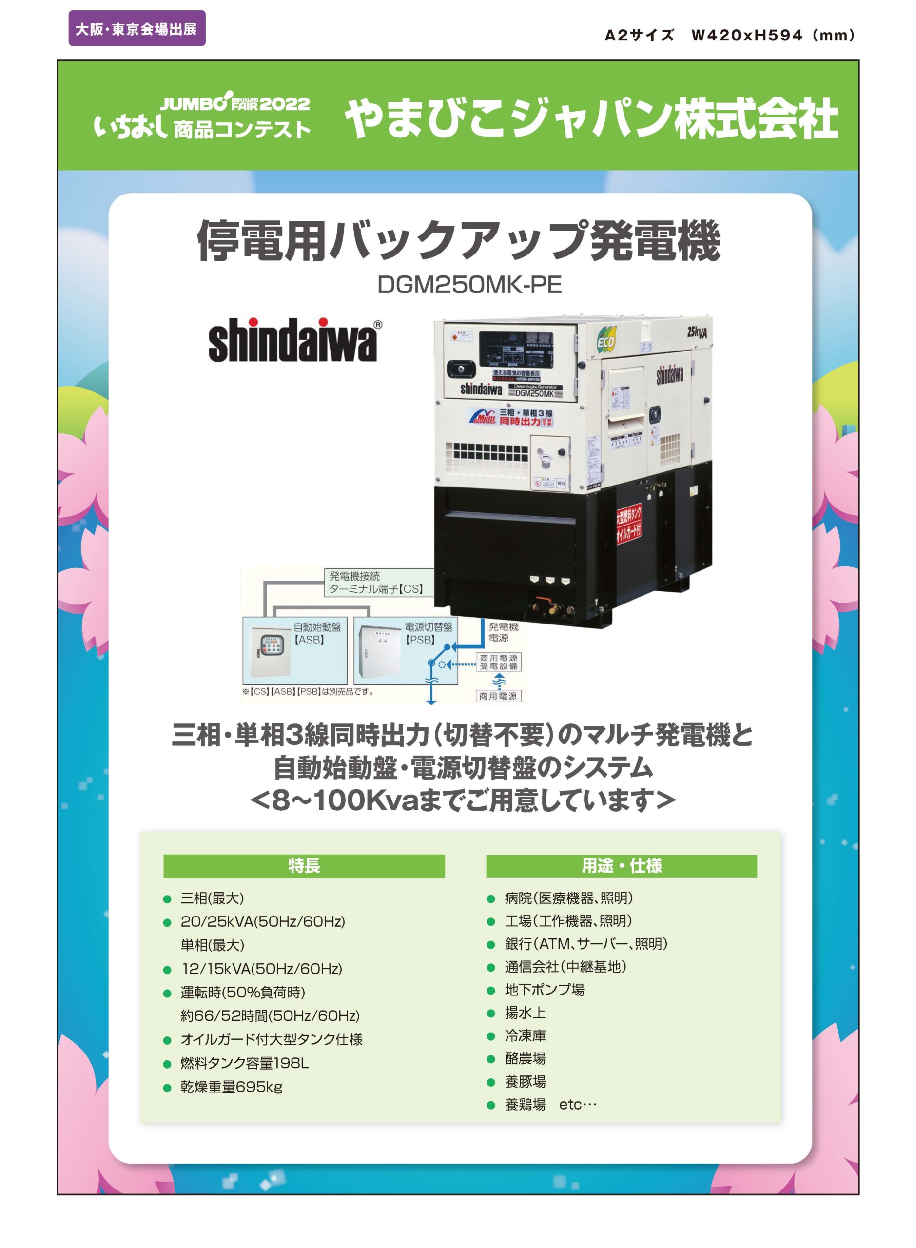 「停電用バックアップ発電機」やまびこジャパン株式会社の画像