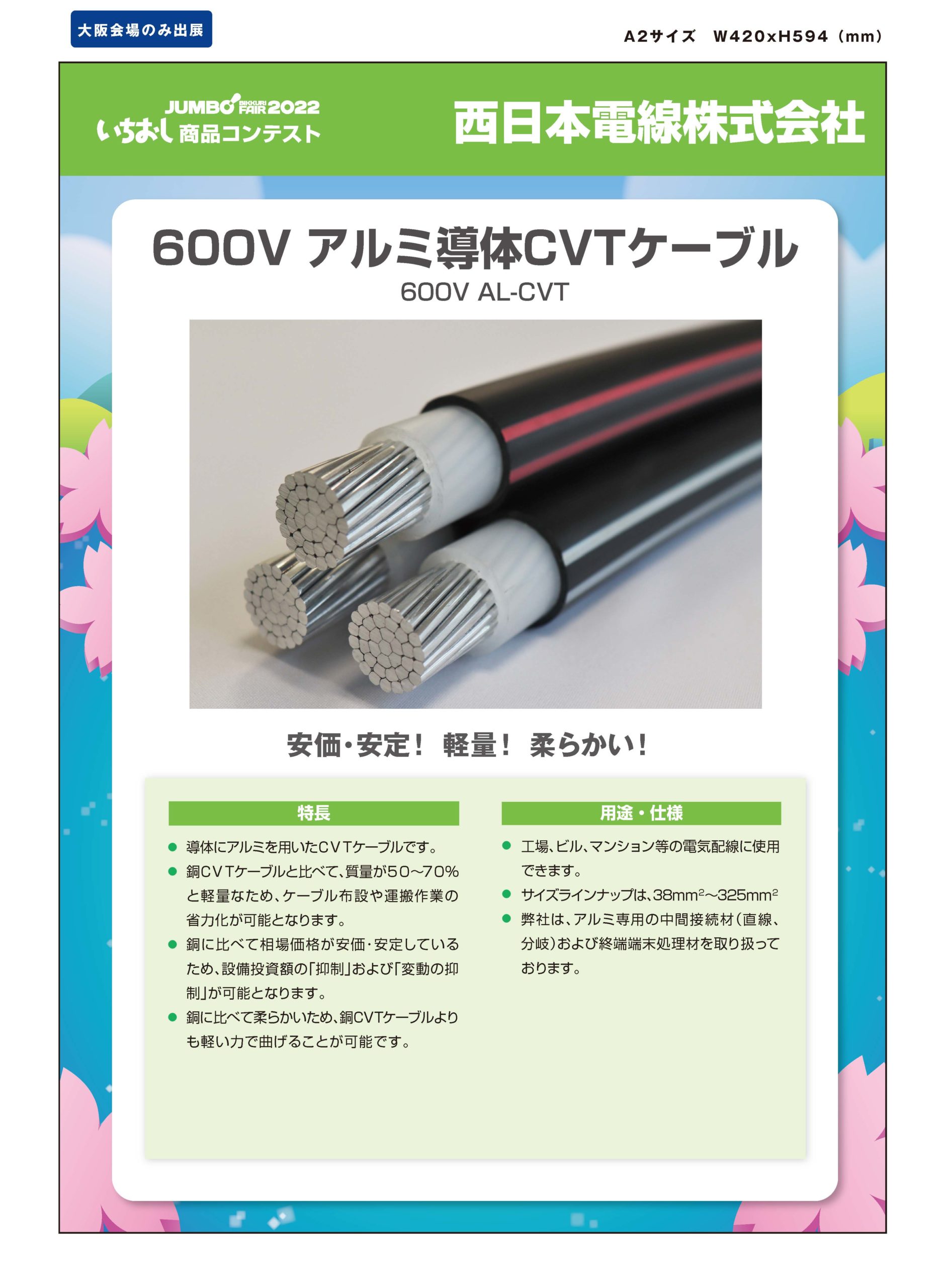 「600V アルミ導体CVTケーブル」西日本電線株式会社の画像