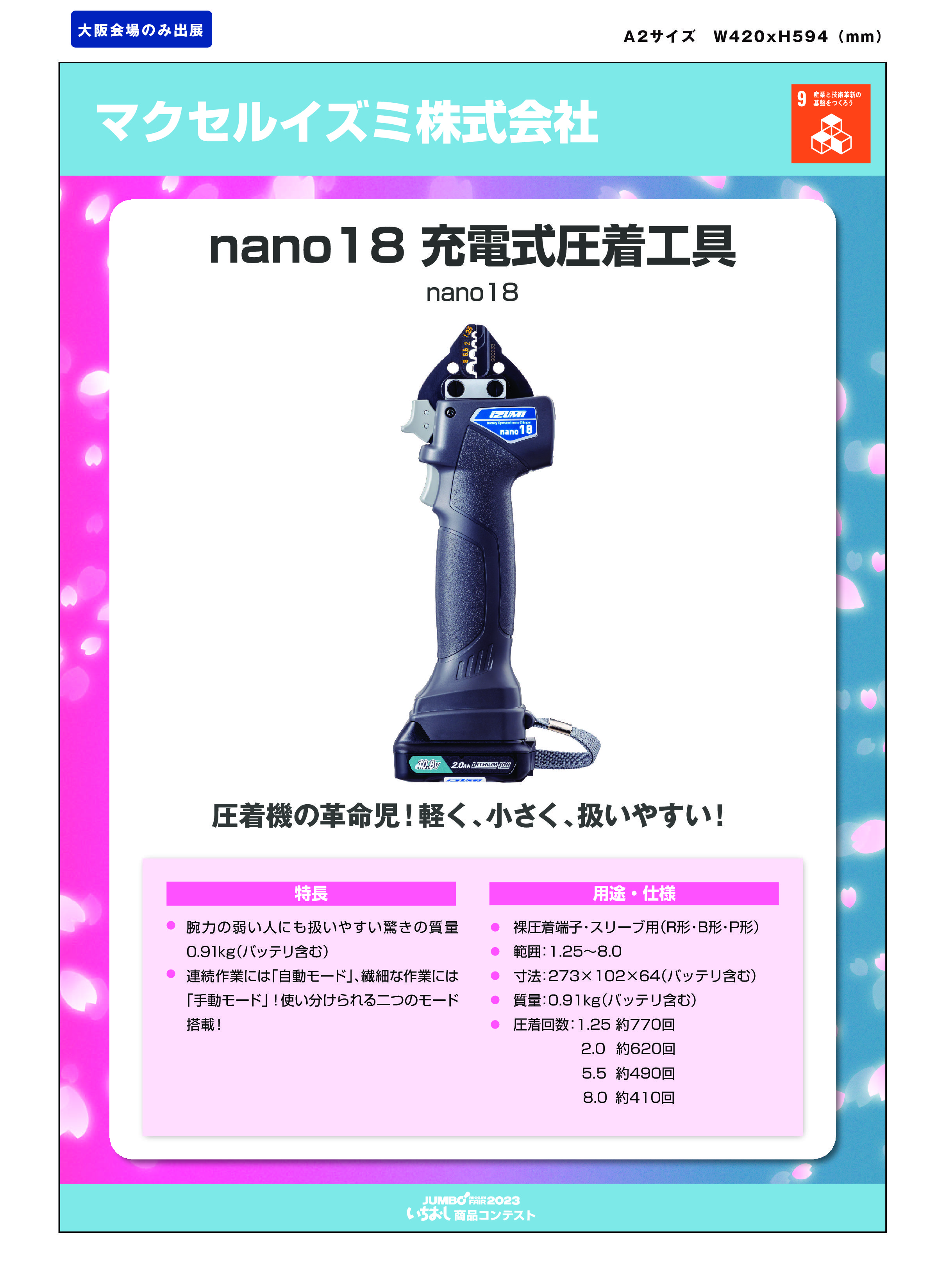 「nano 18 充電式圧着工具」マクセルイズミ株式会社の画像