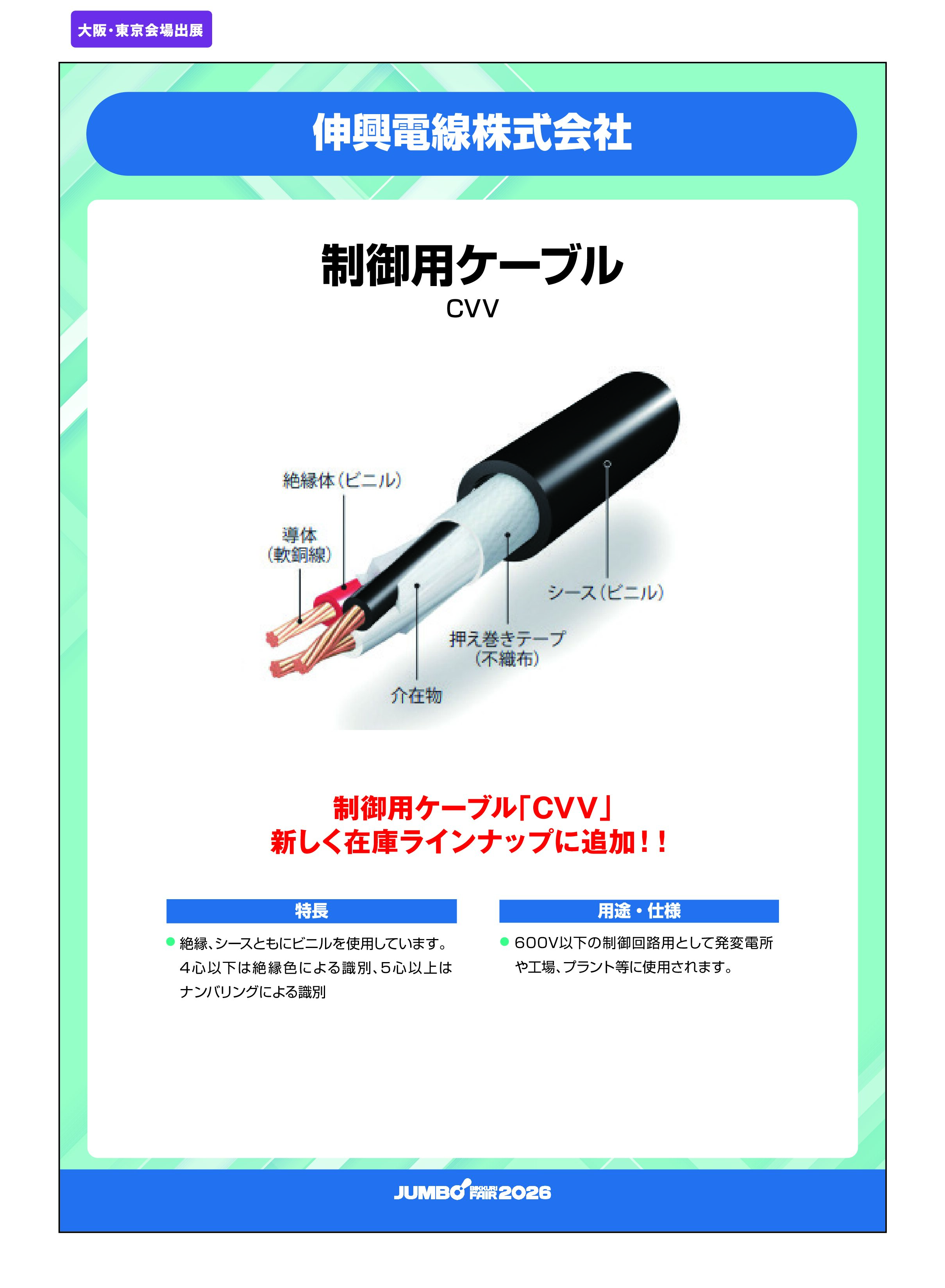 「制御用ケーブル CVV」伸興電線株式会社の画像